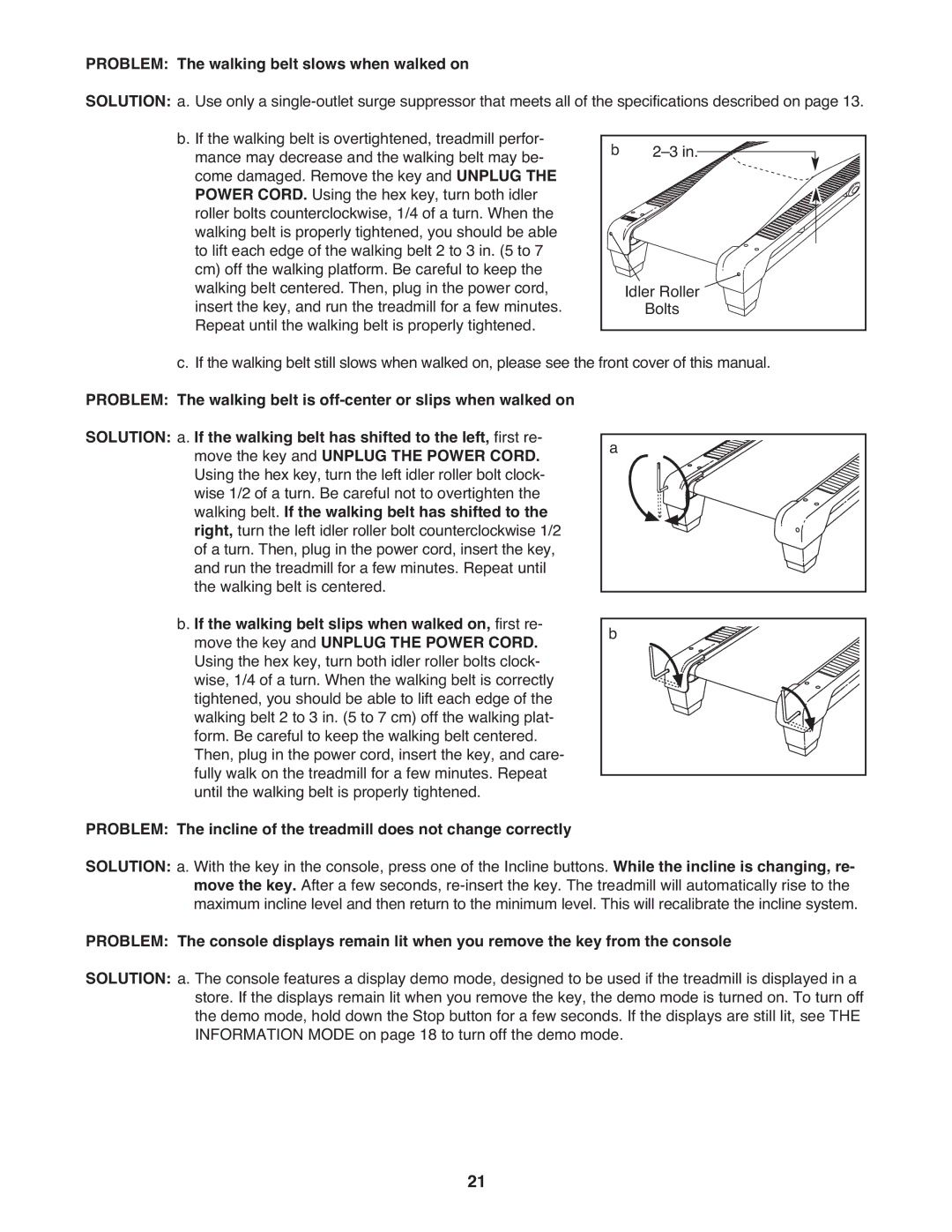 Image IMTL30510.0 warranty Problem The walking belt slows when walked on, Walking belt. If the walking belt has shifted to 