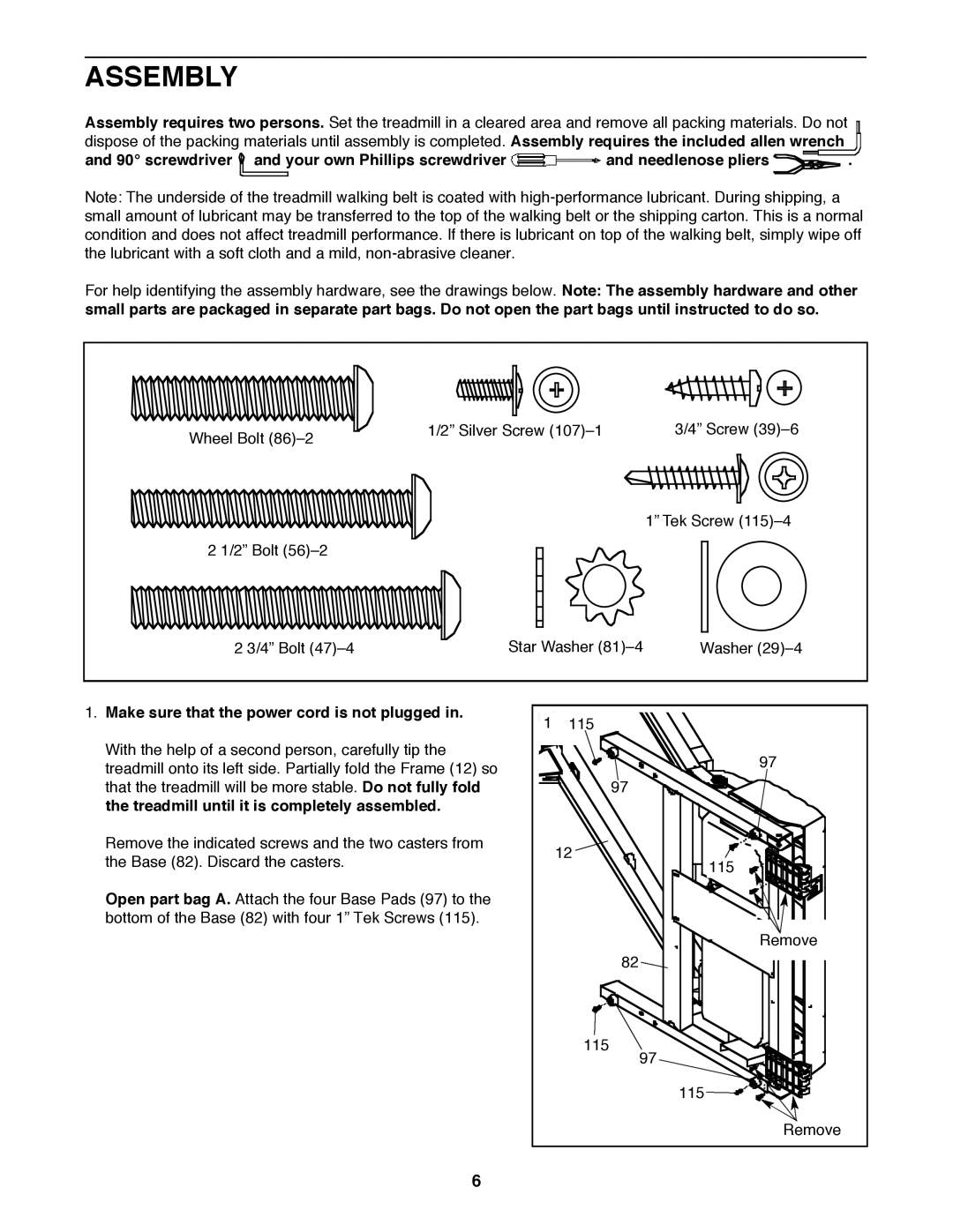 Image IMTL315040 Assembly, Make sure that the power cord is not plugged, Treadmill until it is completely assembled 