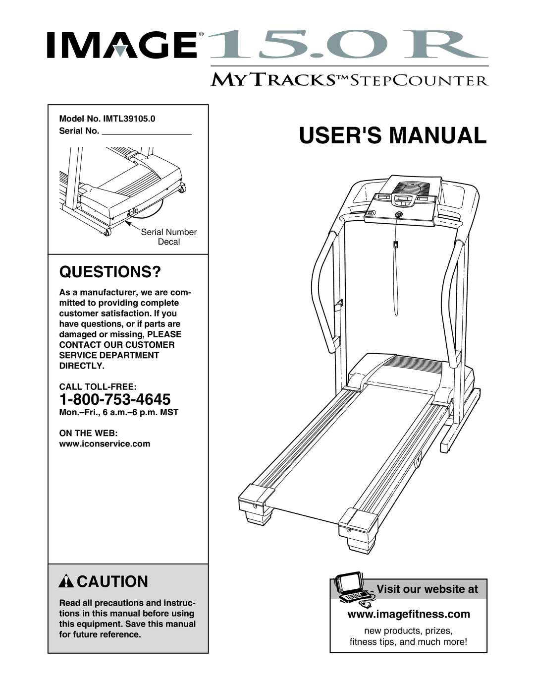 Image user manual Questions?, Model No. IMTL39105.0 Serial No, Call TOLL-FREE, Mon.-Fri., 6 a.m.-6 p.m. MST, On the WEB 