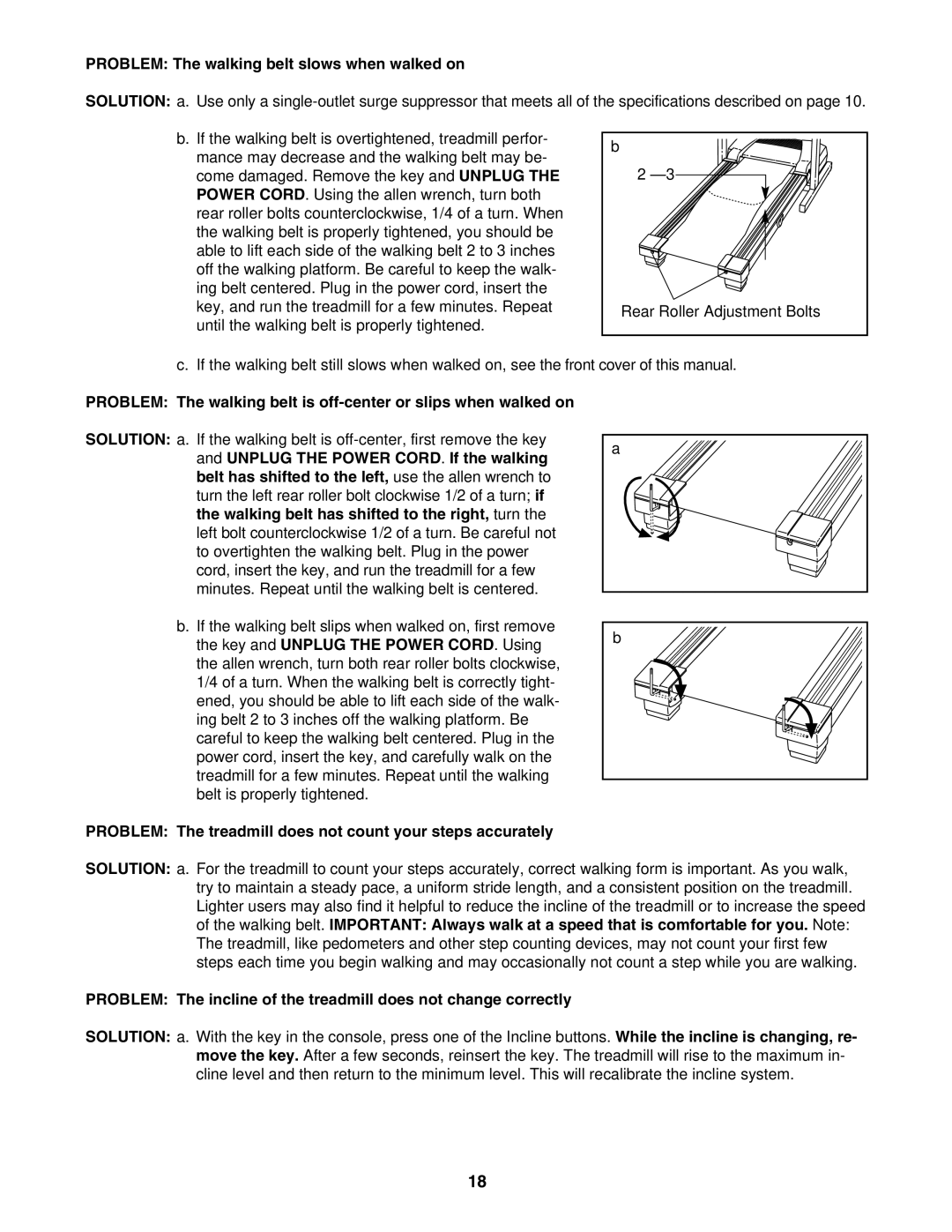 Image IMTL39105.0 user manual Problem The walking belt slows when walked on 