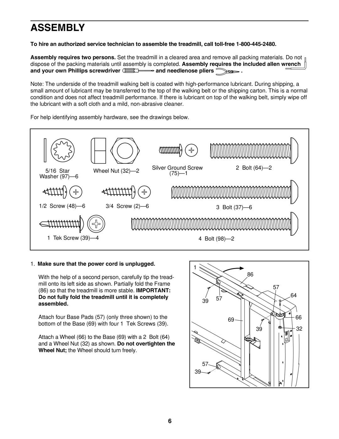 Image IMTL39105.0 Assembly, Your own Phillips screwdriver Needlenose pliers, Make sure that the power cord is unplugged 