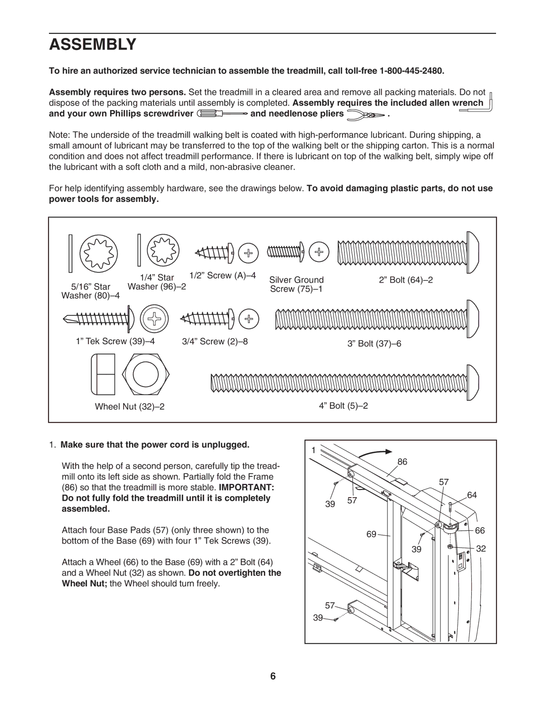 Image IMTL39105.2 Assembly, Your own Phillips screwdriver Needlenose pliers, Make sure that the power cord is unplugged 