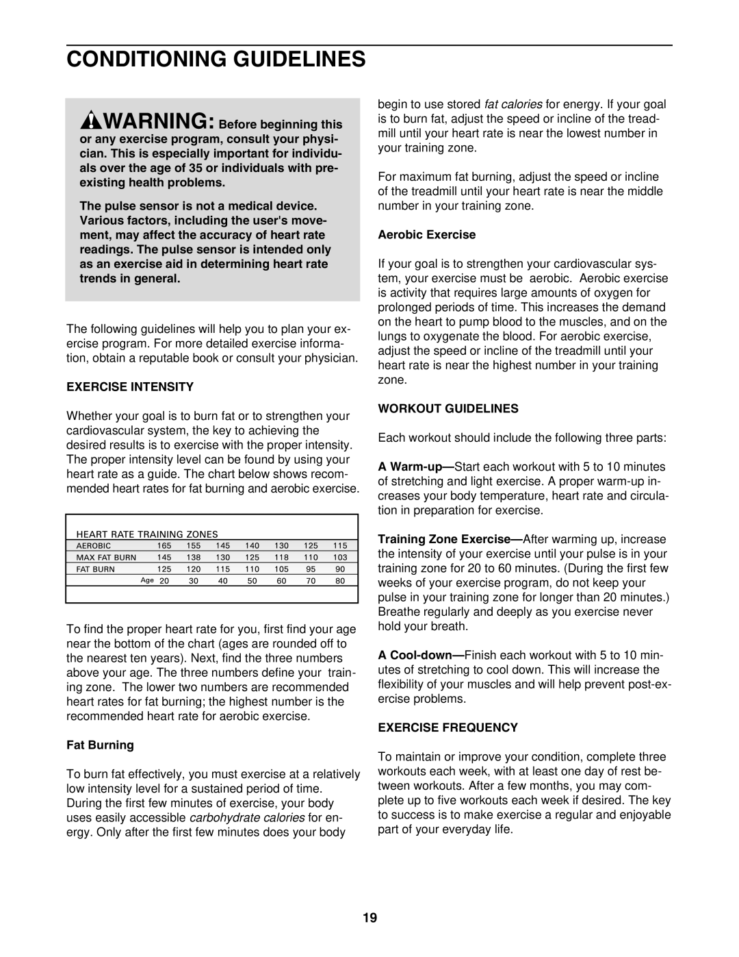 Image IMTL39105.3 user manual Conditioning Guidelines, Exercise Intensity, Workout Guidelines, Exercise Frequency 