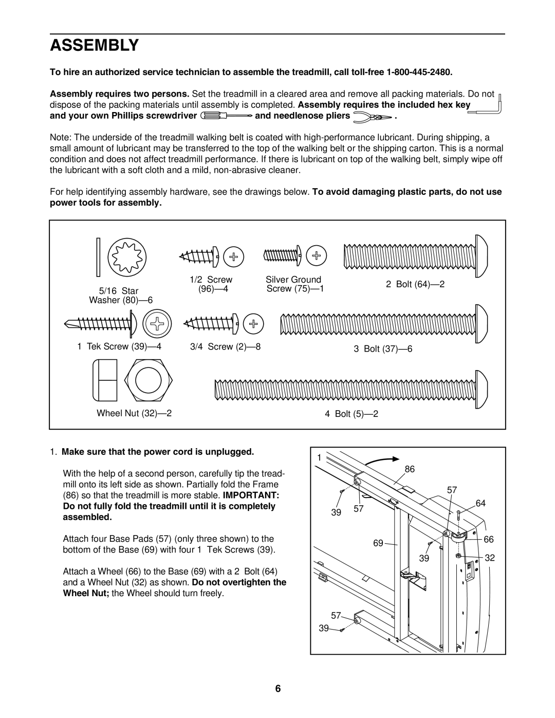 Image IMTL39105.3 Assembly, Your own Phillips screwdriver Needlenose pliers, Make sure that the power cord is unplugged 