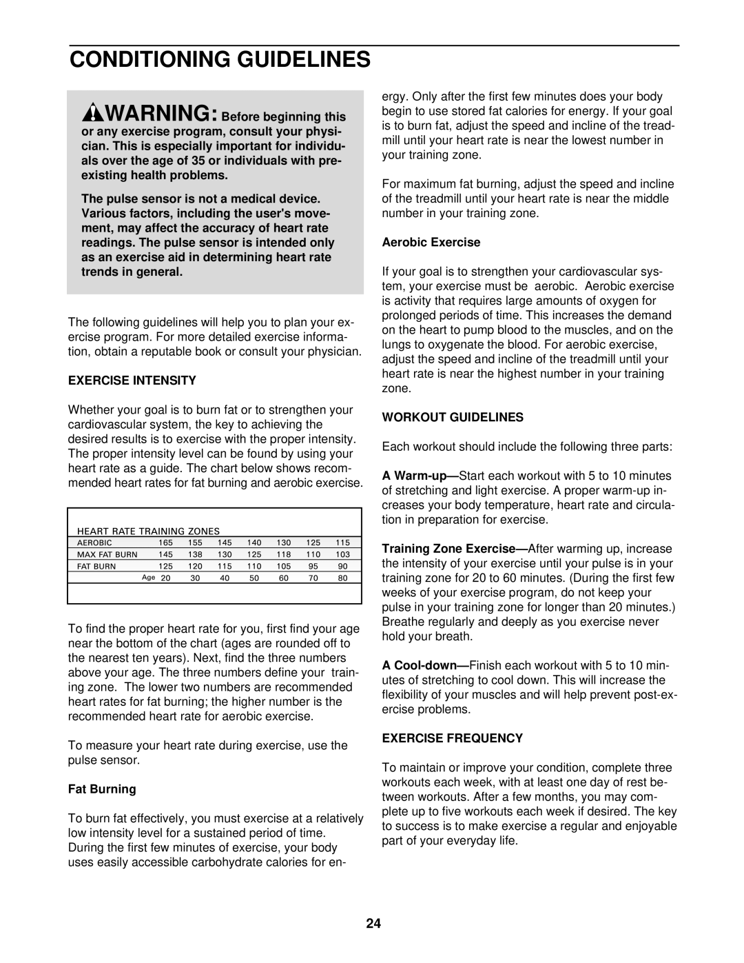 Image IMTL39520 user manual Conditioning Guidelines, Exercise Intensity, Workout Guidelines, Exercise Frequency 