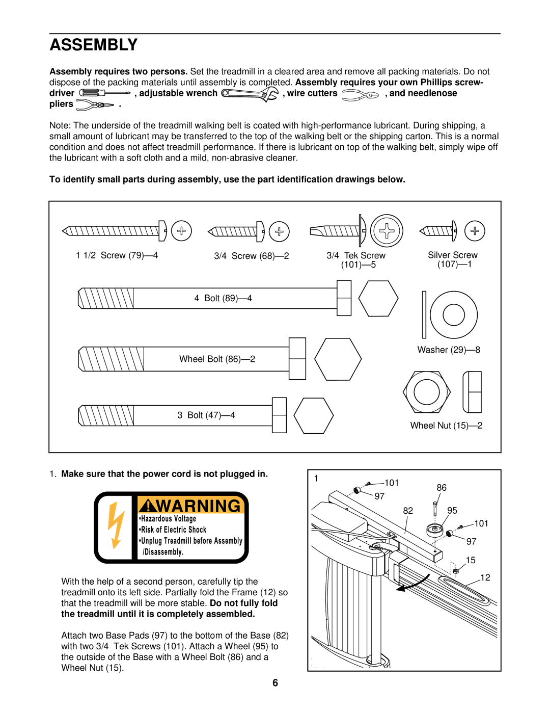 Image IMTL39520 user manual Assembly, Make sure that the power cord is not plugged 