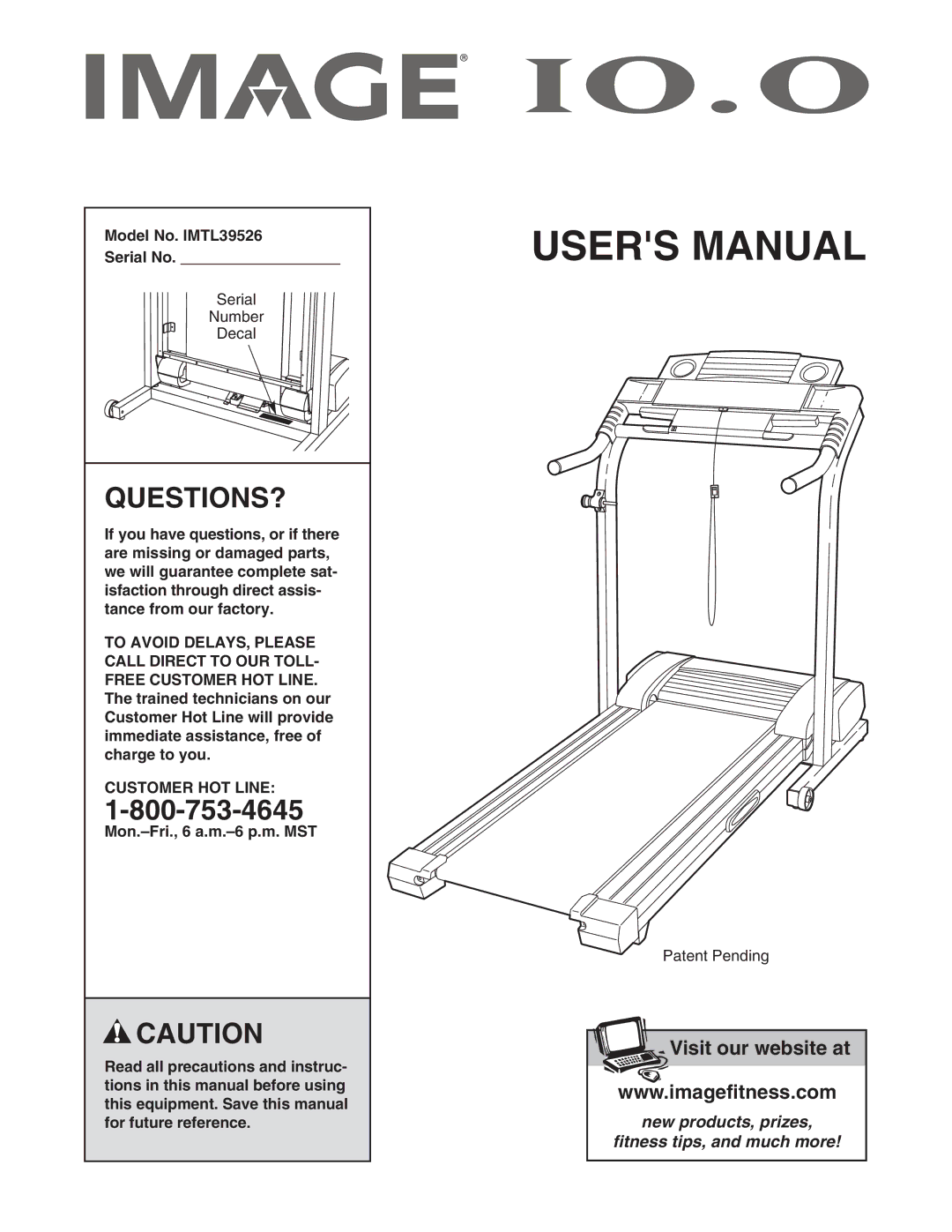 Image user manual Questions?, Model No. IMTL39526 Serial No, Customer HOT Line 