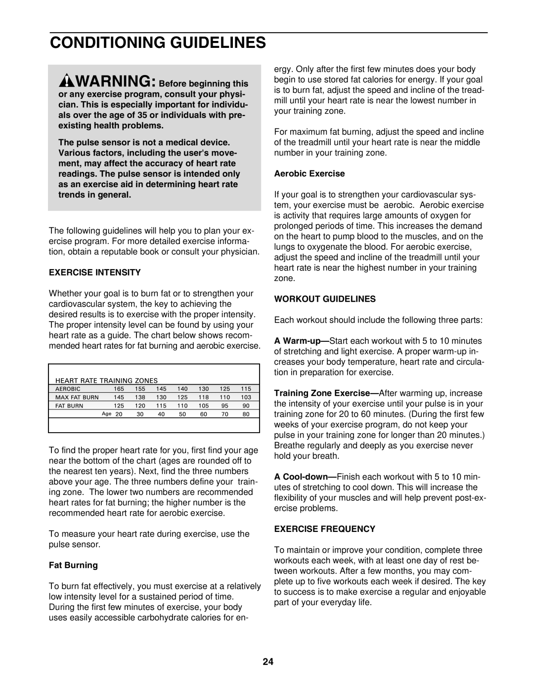 Image IMTL39526 user manual Conditioning Guidelines, Exercise Intensity, Workout Guidelines, Exercise Frequency 