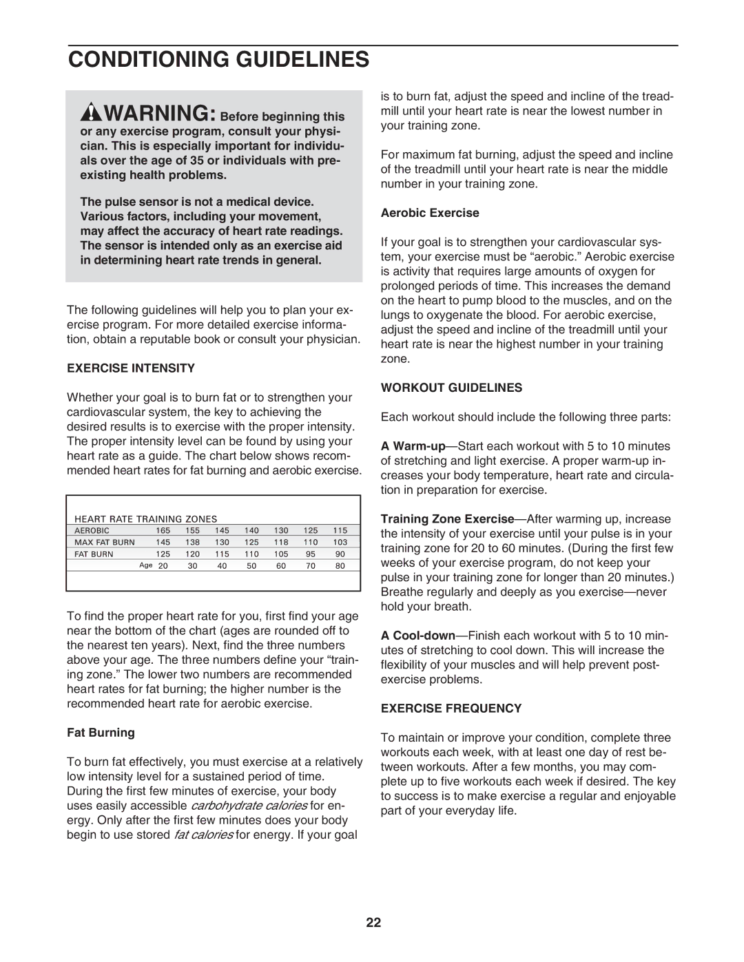 Image IMTL39606.0 user manual Conditioning Guidelines, Exercise Intensity, Workout Guidelines, Exercise Frequency 