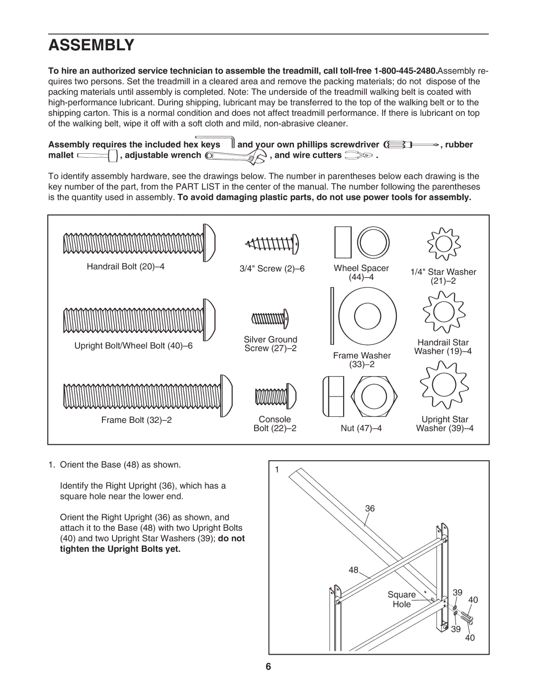 Image IMTL39606.0 user manual Assembly, Tighten the Upright Bolts yet 