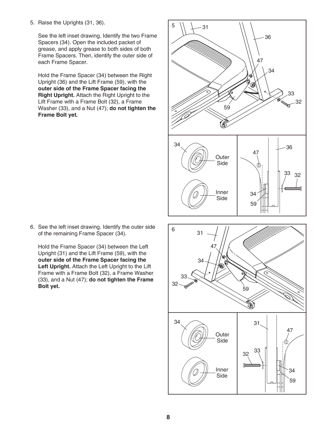 Image IMTL39606.0 user manual Outer side of the Frame Spacer facing, Frame Bolt yet 