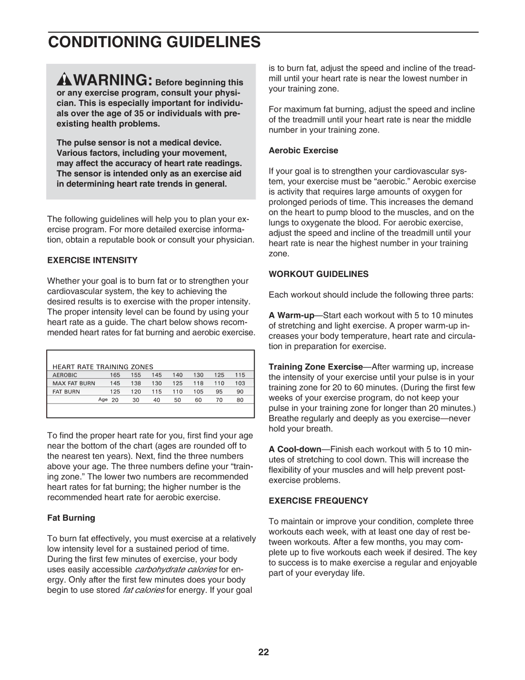 Image IMTL39606.2 user manual Conditioning Guidelines, Exercise Intensity, Workout Guidelines, Exercise Frequency 