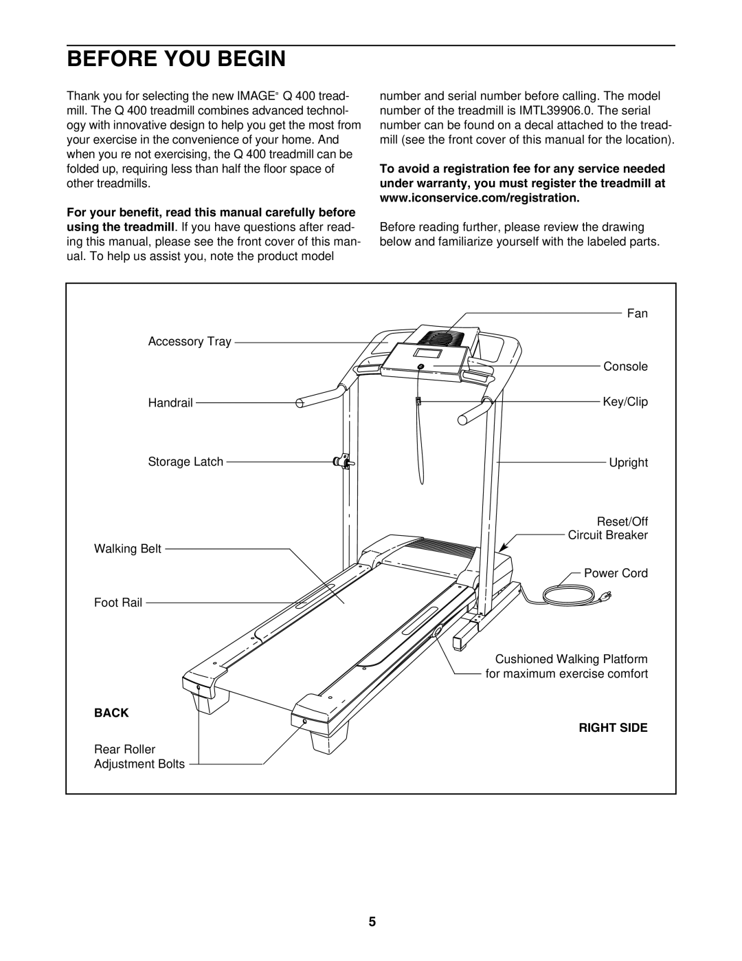 Image IMTL39906.0 user manual Before YOU Begin, Back Right Side 