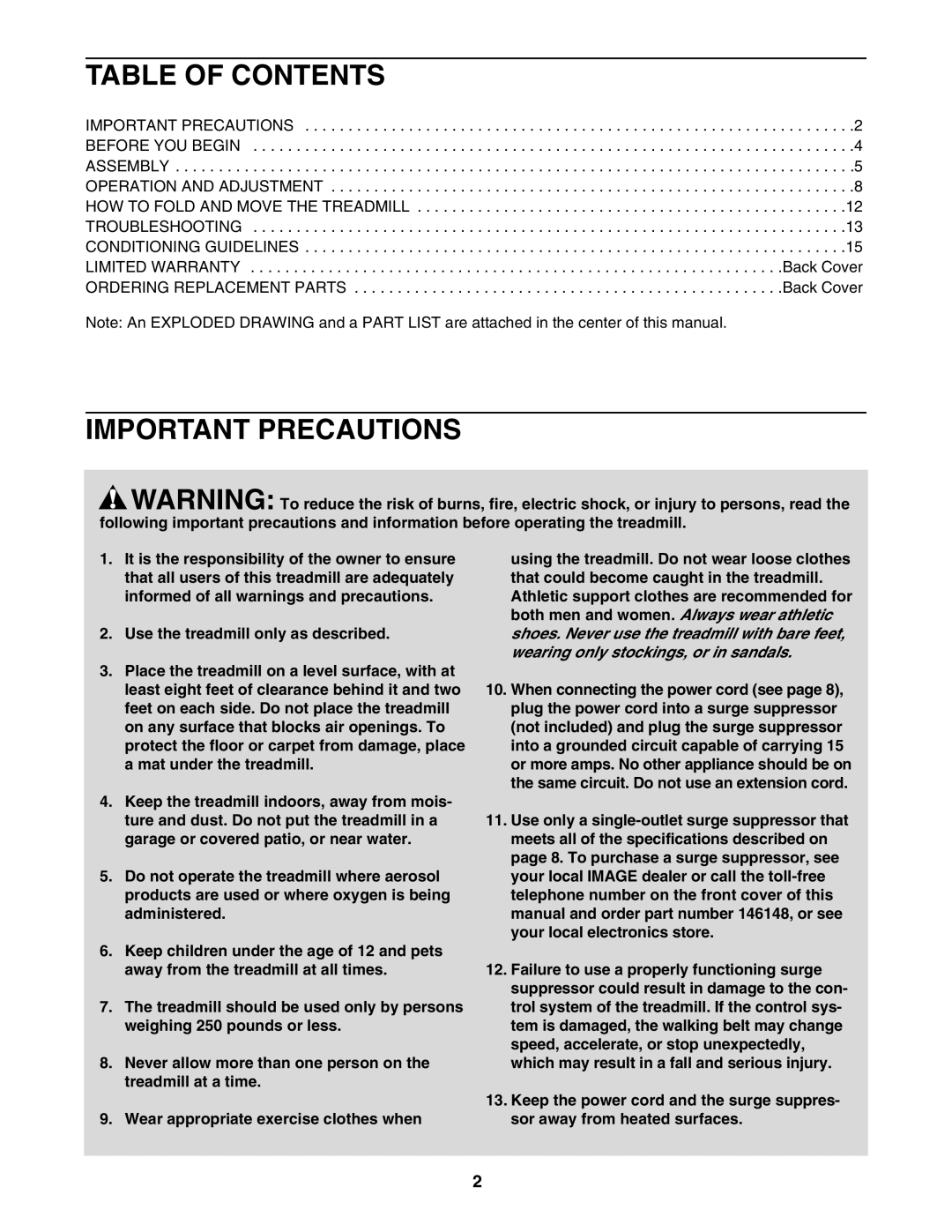 Image IMTL41205.0 user manual Table of Contents, Important Precautions 