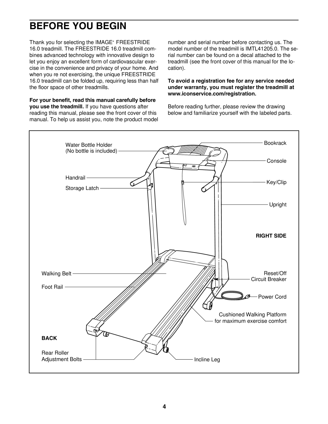 Image IMTL41205.0 user manual Before YOU Begin, Right Side, Back 