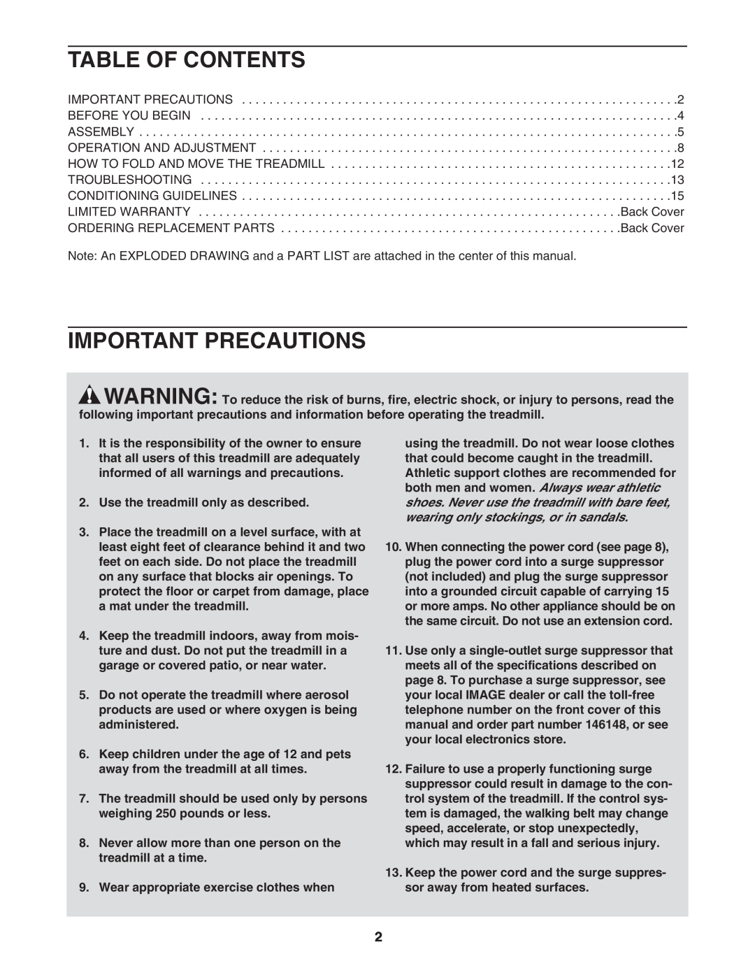 Image IMTL41205.0 user manual Table Of Contents, Important Precautions 