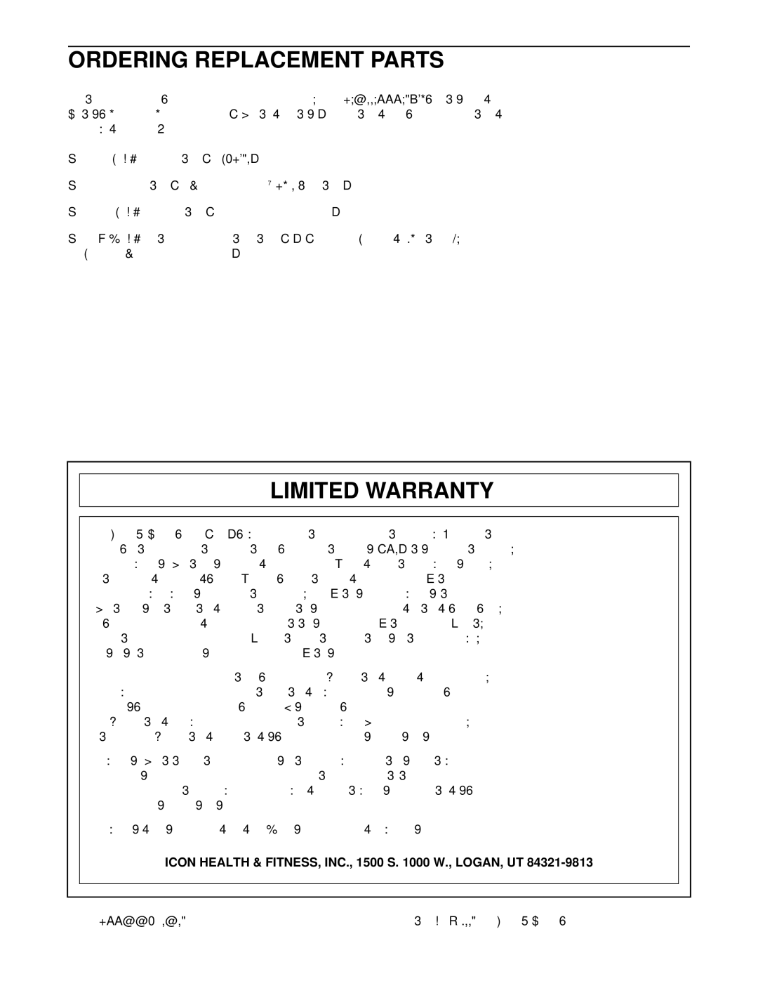 Image IMTL41530 user manual Ordering Replacement Parts, Limited Warranty, Icon Health & FITNESS, INC., 1500 S W., LOGAN, UT 