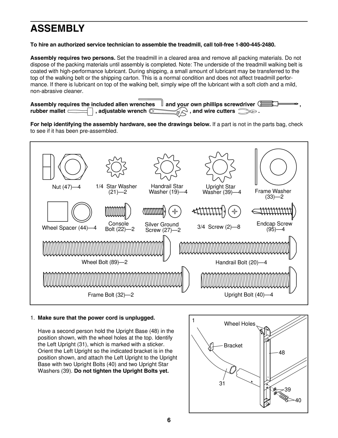 Image IMTL49105.0 user manual Assembly, Make sure that the power cord is unplugged 