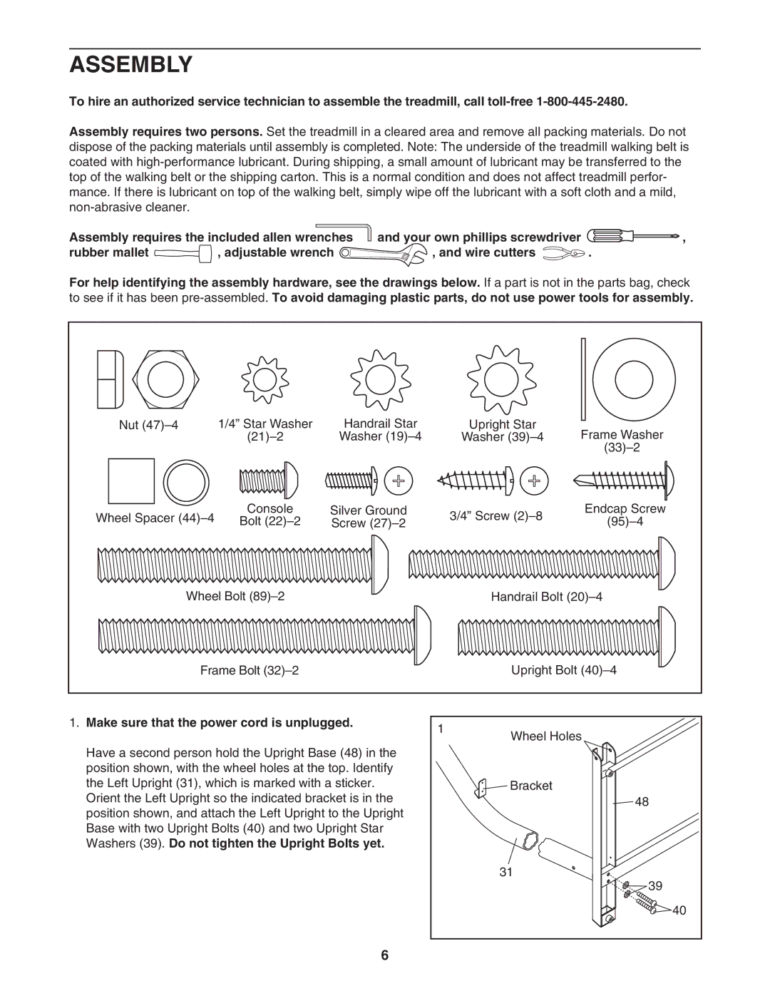 Image IMTL49105.2 user manual Assembly, Make sure that the power cord is unplugged 