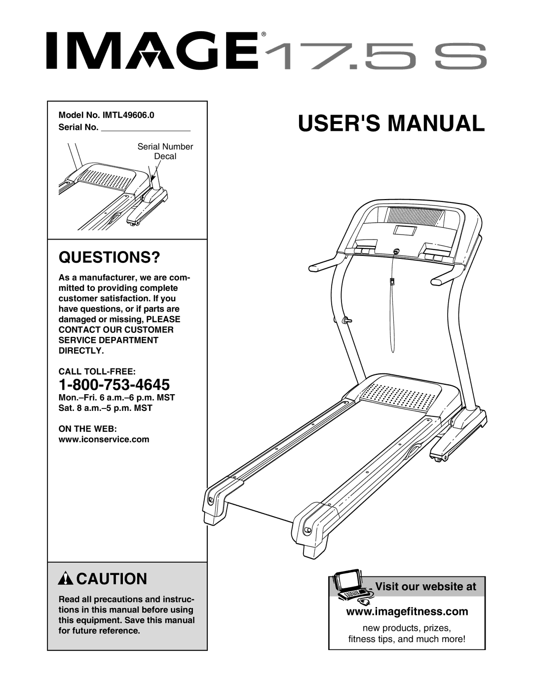 Image user manual Questions?, Model No. IMTL49606.0 Serial No, Call TOLL-FREE, On the WEB 