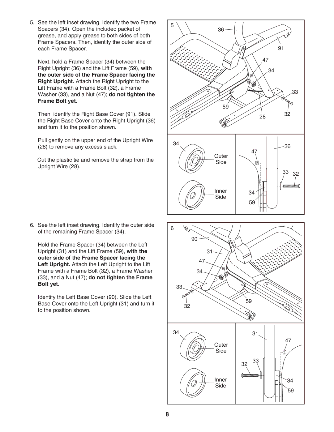 Image IMTL49606.0 user manual Outer side of the Frame Spacer facing, Frame Bolt yet 