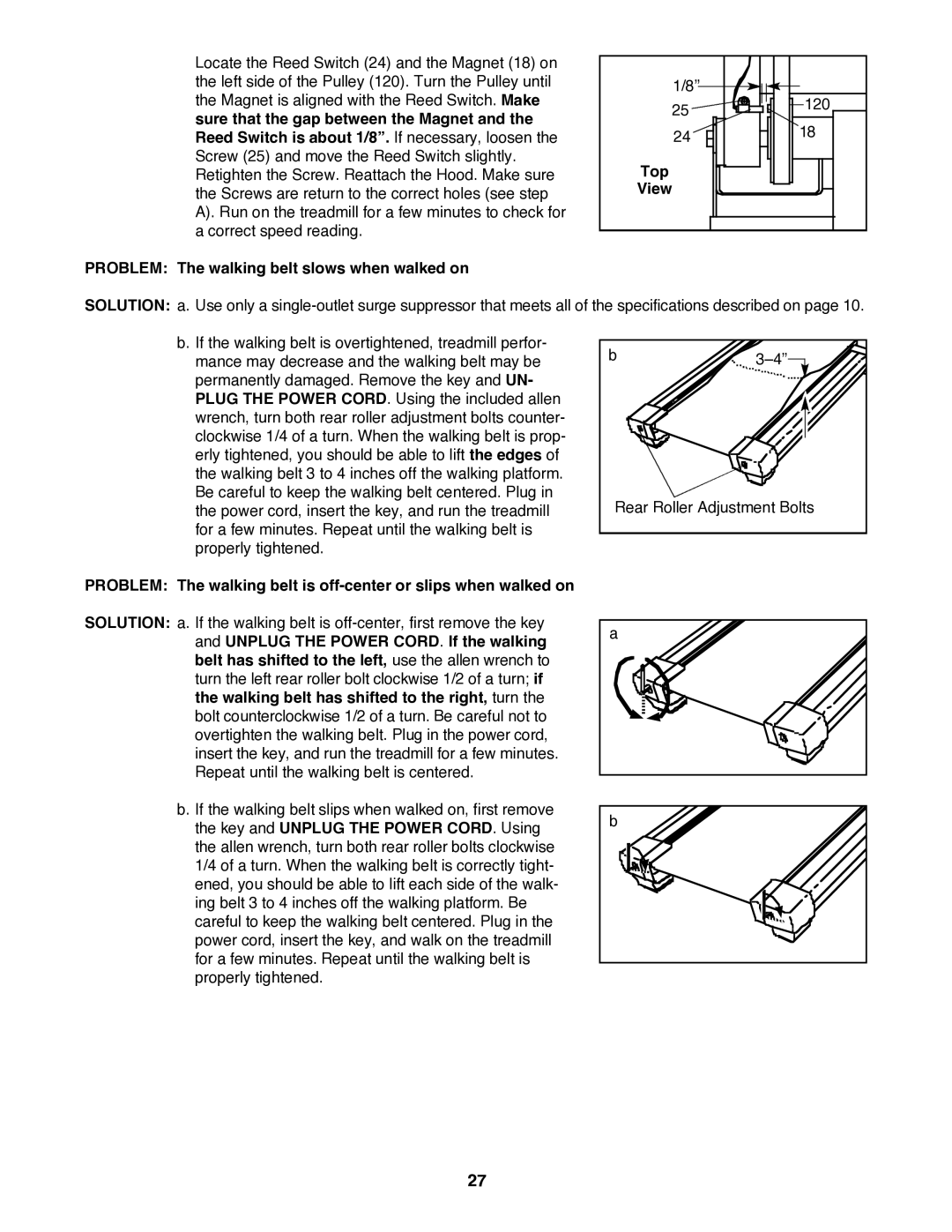 Image IMTL515040 user manual Problem The walking belt slows when walked on, Top View 