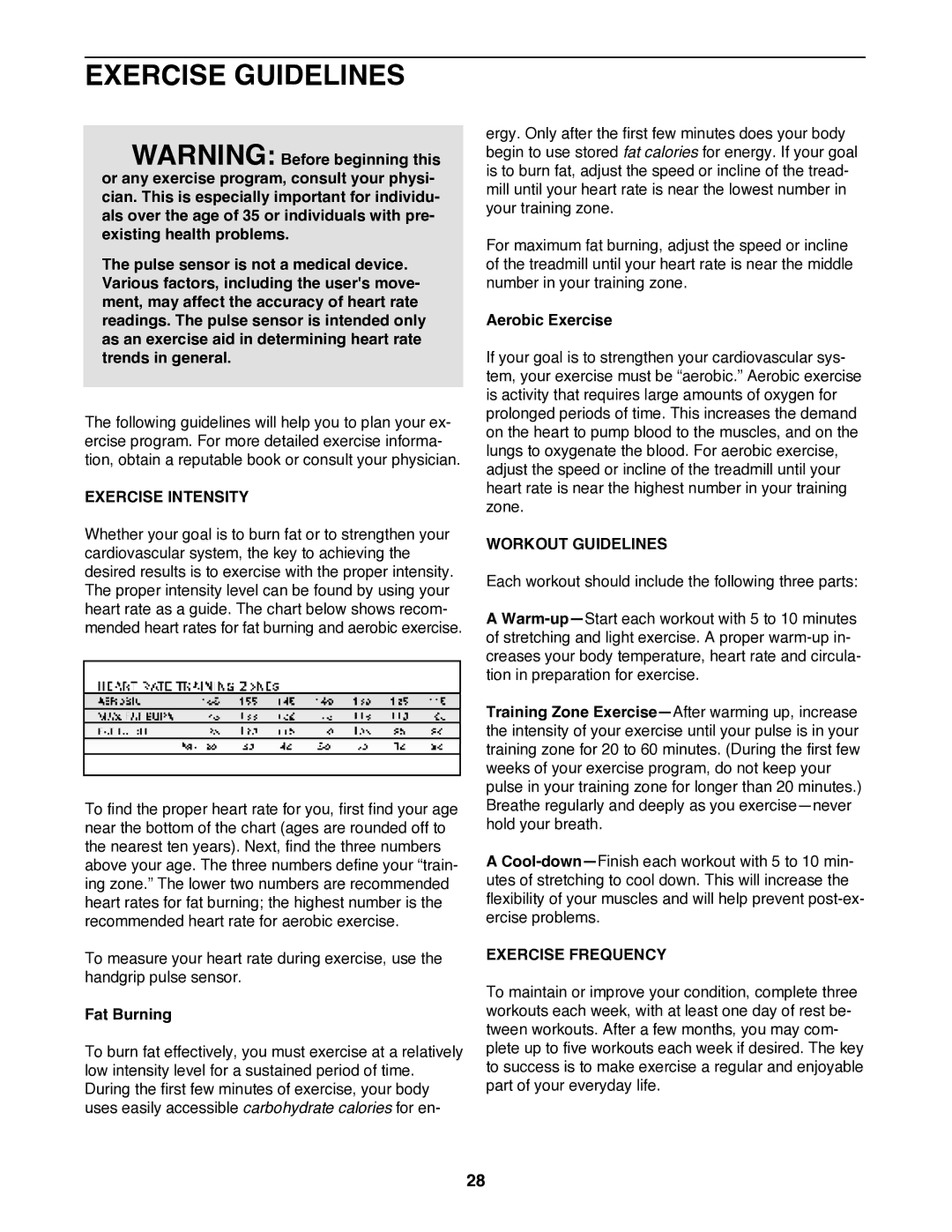 Image IMTL515040 user manual Exercise Guidelines, Exercise Intensity, Workout Guidelines, Exercise Frequency 