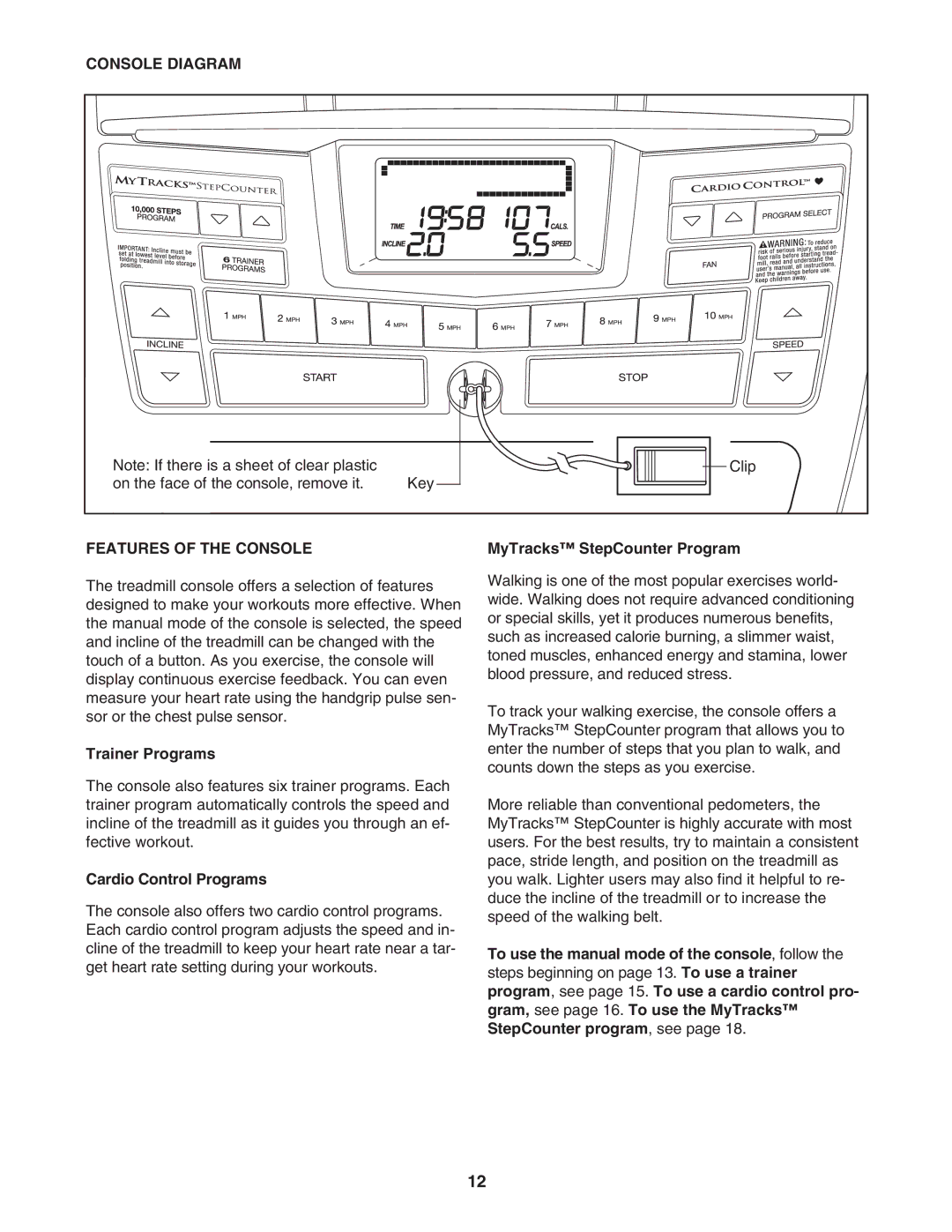 Image IMTL59105.0 user manual Console Diagram, Features of the Console, Trainer Programs, Cardio Control Programs 