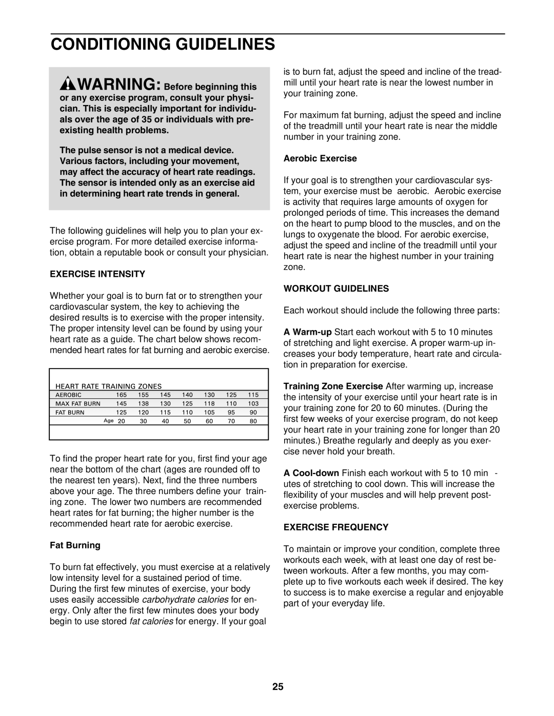 Image IMTL59105.1 user manual Conditioning Guidelines, Exercise Intensity, Workout Guidelines, Exercise Frequency 