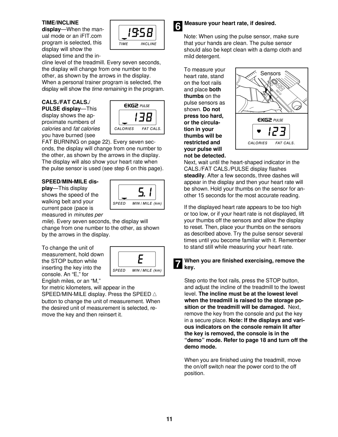 Image IMTL59520 user manual Time/Incline, CALS./FAT Cals, Pulse display-This, SPEED/MIN-MILE dis 