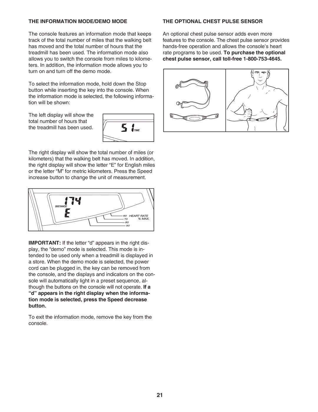 Image IMTL715040 user manual Information MODE/DEMO Mode, Optional Chest Pulse Sensor 