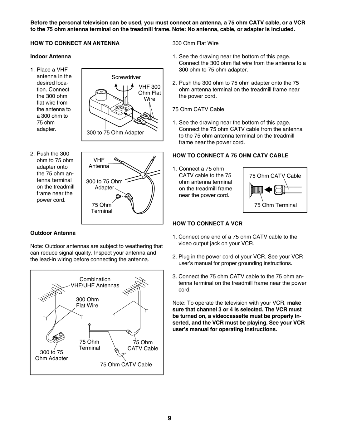 Image IMTL94106.0 user manual HOW to Connect AN Antenna, HOW to Connect a 75 OHM Catv Cable, HOW to Connect a VCR 