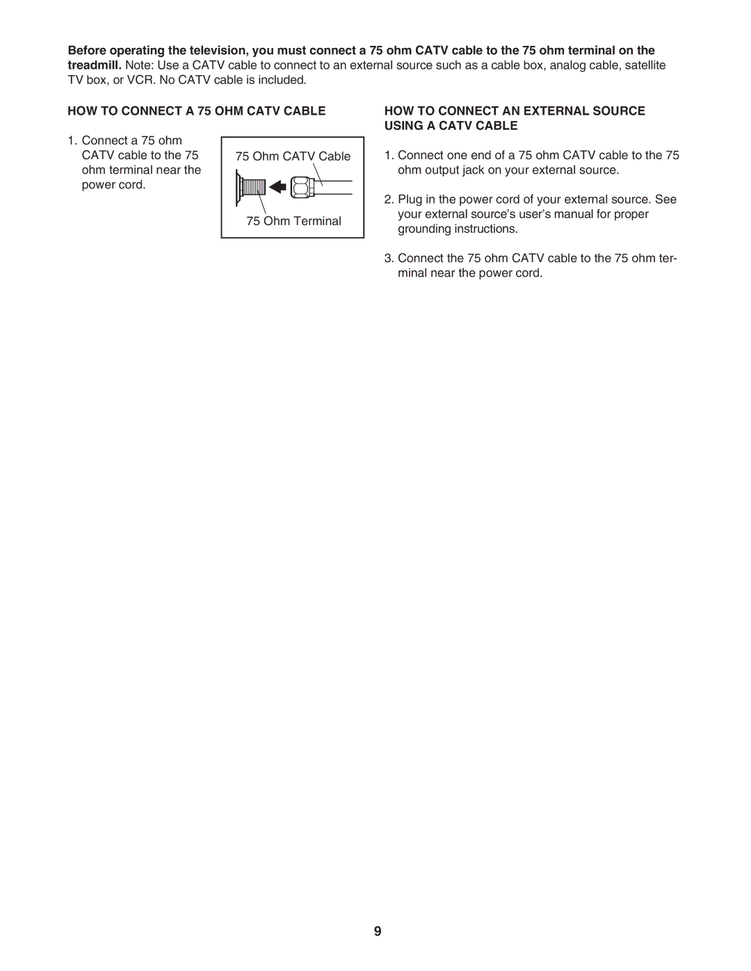 Image IMTL94106.2 user manual HOW to Connect a 75 OHM Catv Cable, HOW to Connect AN External Source Using a Catv Cable 