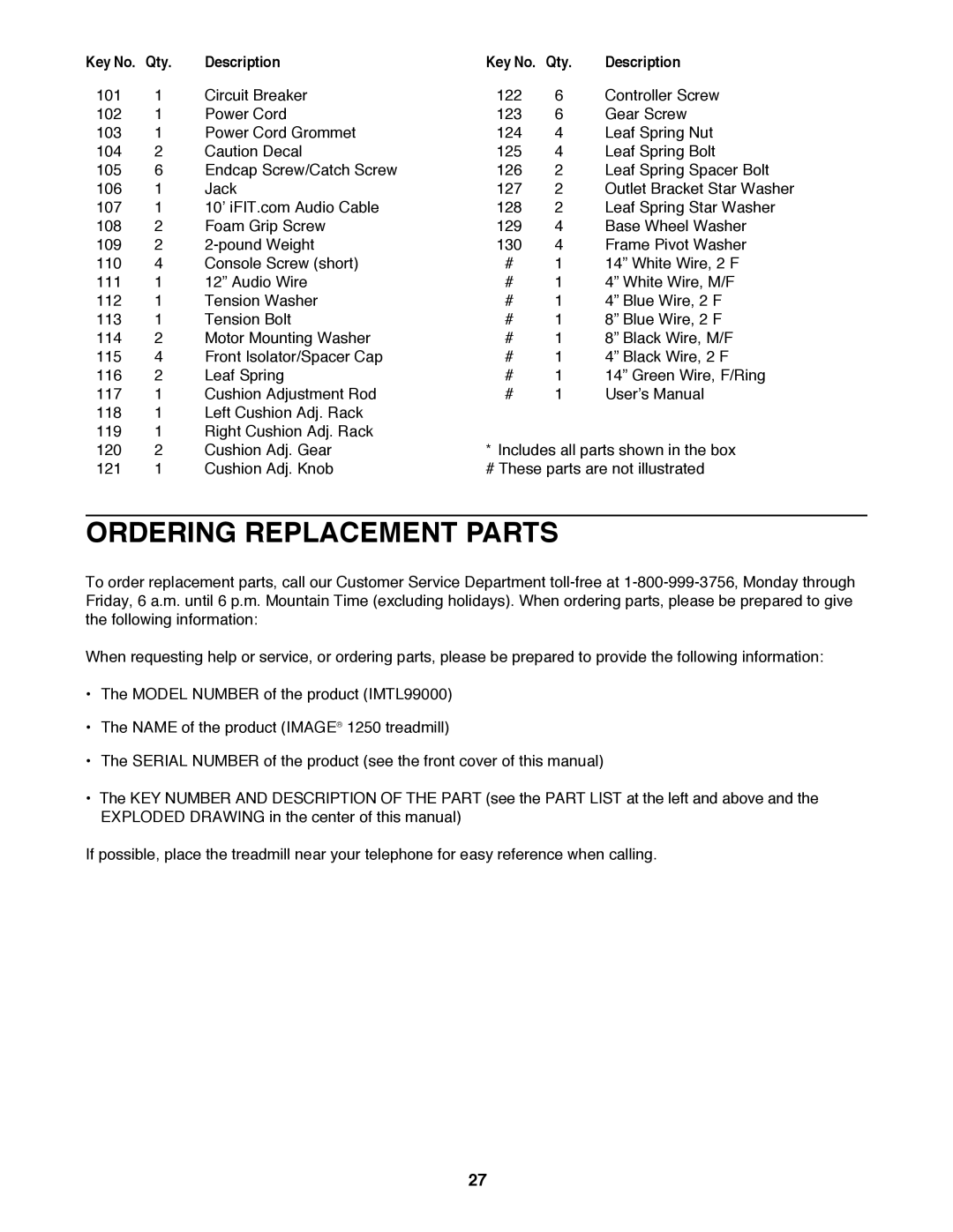 Image IMTL99000 user manual Ordering Replacement Parts 