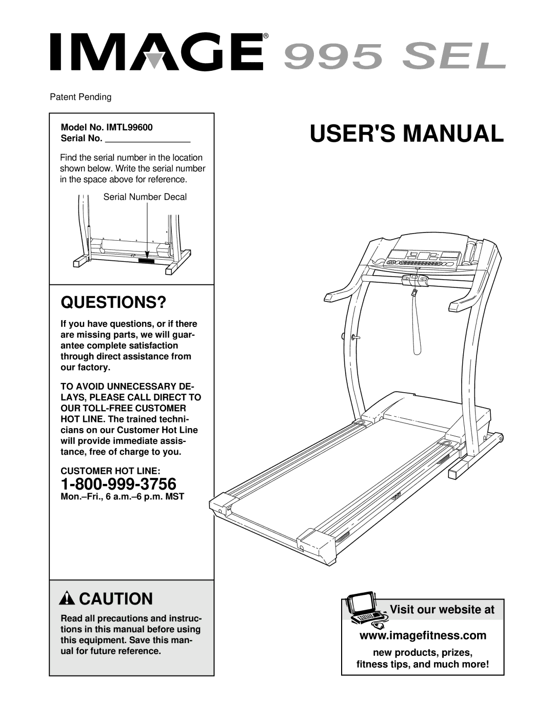 Image user manual Questions?, Model No. IMTL99600 Serial No, Customer HOT Line 