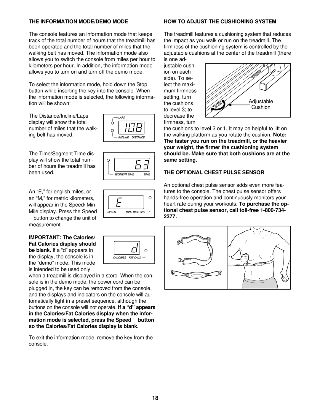 Image IMTL99600 user manual Information MODE/DEMO Mode, Important The Calories Fat Calories display should 