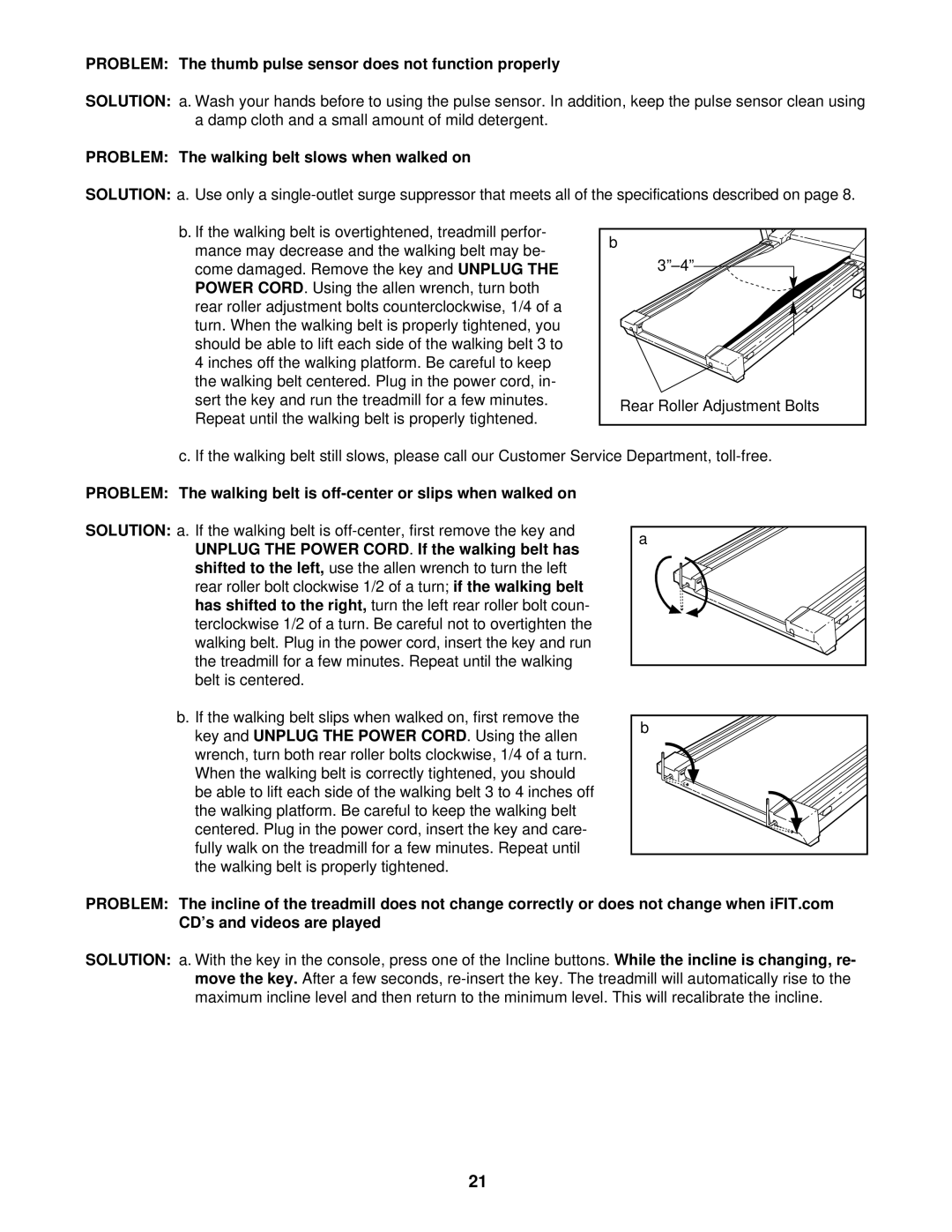 Image IMTL99600 Problem The thumb pulse sensor does not function properly, Problem The walking belt slows when walked on 