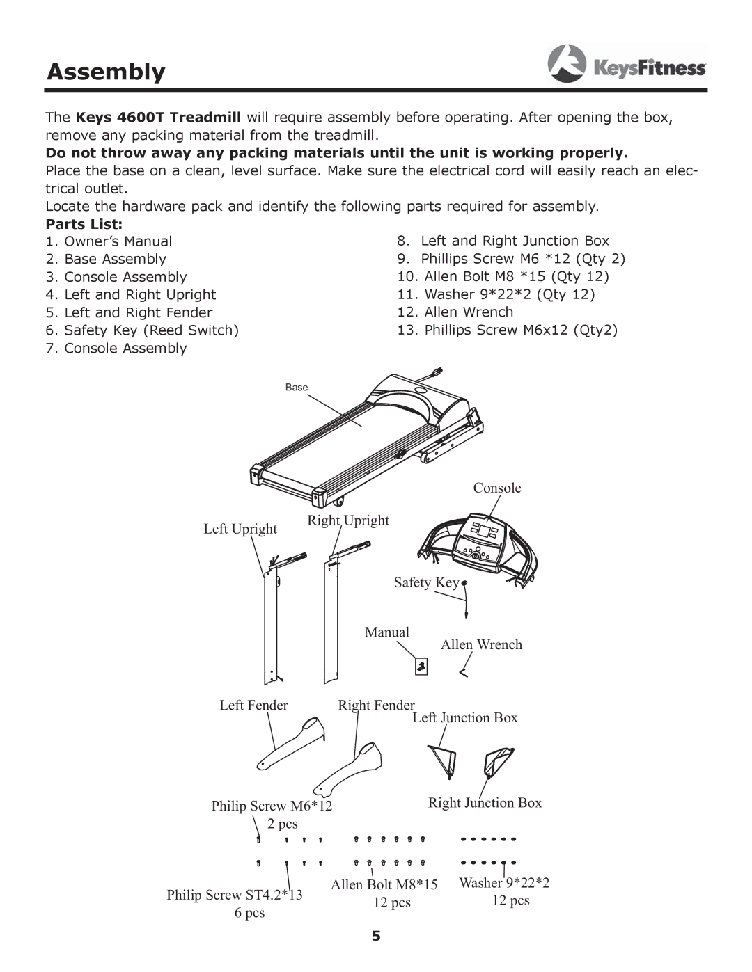 Image Keys 4600T owner manual Assembly, Parts List 