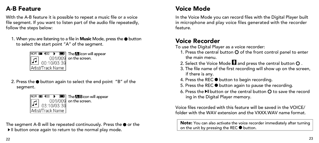 Imation 3503 user manual Feature, Voice Mode, Voice Recorder 