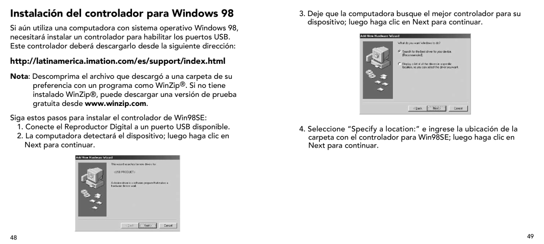 Imation 3503 user manual Instalación del controlador para Windows 