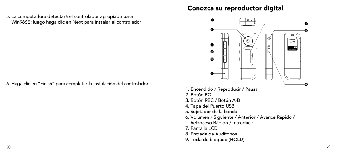 Imation 3503 user manual Conozca su reproductor digital 