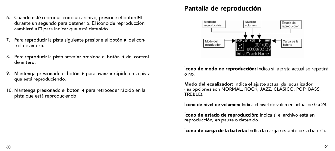 Imation 3503 user manual Pantalla de reproducción 