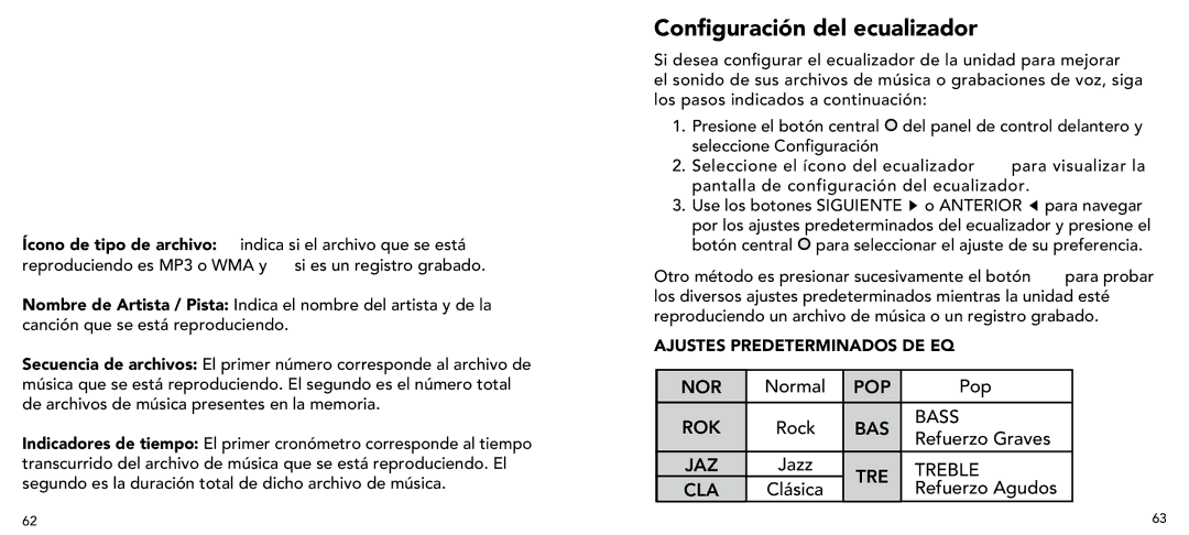 Imation 3503 user manual Configuración del ecualizador 