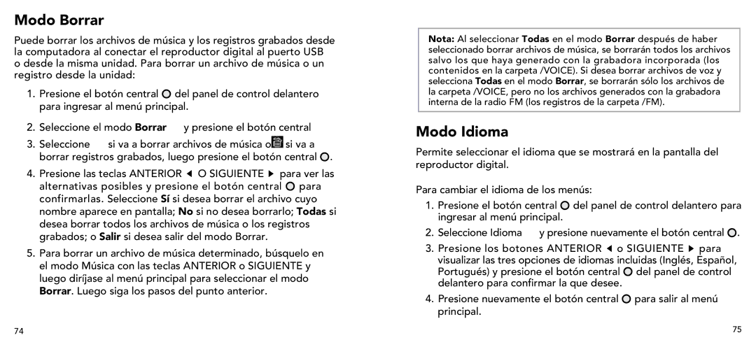 Imation 3503 user manual Modo Borrar 