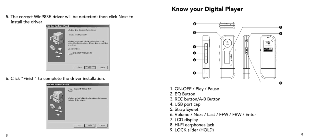 Imation 3503 user manual Know your Digital Player 