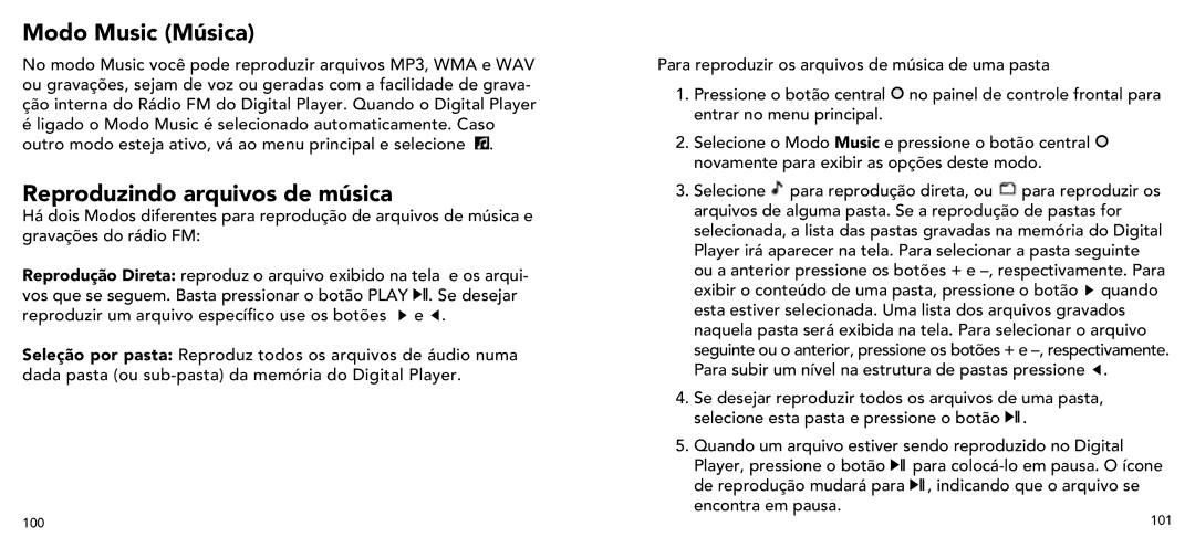 Imation 3503 user manual Modo Music Música, Reproduzindo arquivos de música 