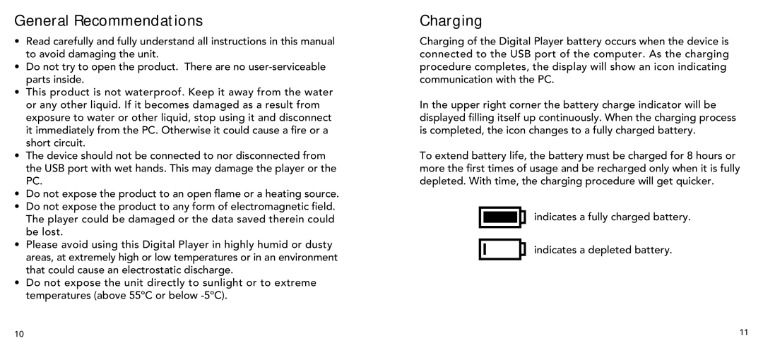 Imation 3503 user manual General Recommendations, Charging 