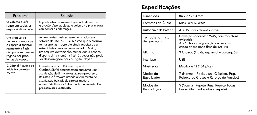 Imation 3503 user manual Especificações 