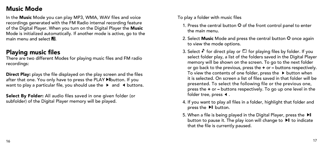 Imation 3503 user manual Music Mode, Playing music files 