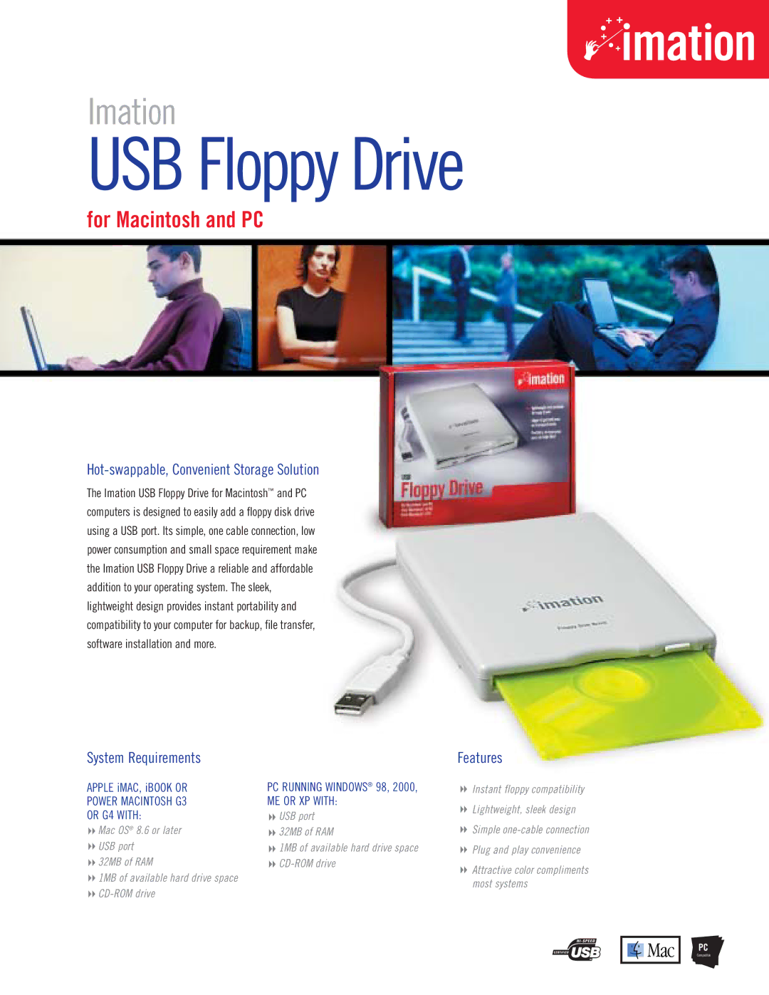 Imation Computer Drive manual Hot-swappable, Convenient Storage Solution, System Requirements, Features 